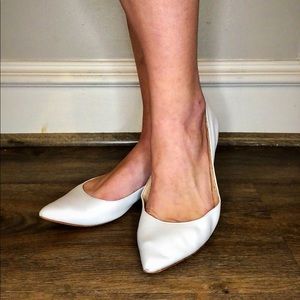 Genuine Leather Pointy Toe flats, white, 8.5